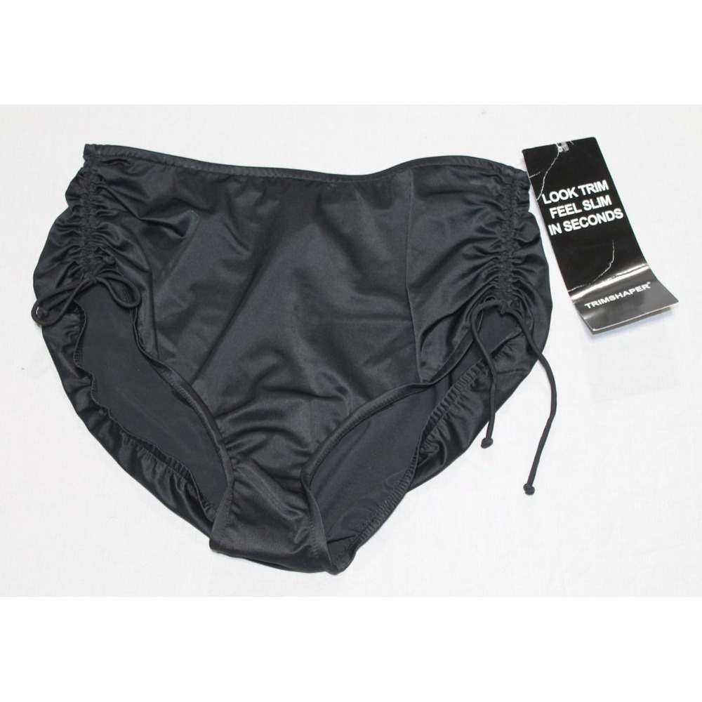 Trimshaper Womens Black Ruched Side Drawstring Swim Bottoms 18 462007